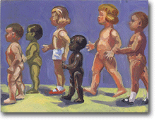 Small Oil painting - Plastic Kids Walking