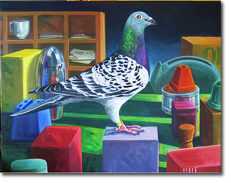 Still Life With Pigeon - Large Oil On Canvas